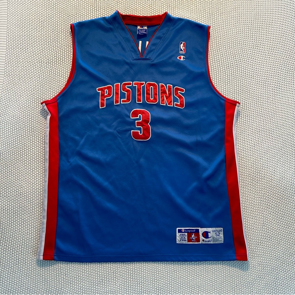 Vintage Y2K NBA Champion #3 Wallace Pistons Red White and Blue Jersey XXL